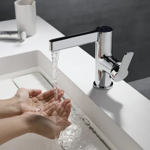 Washbasin tap with display chrome WAHLBACH QMIX300