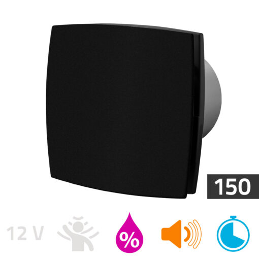 Bathroom fan humidity sensor/timer 150 mm matt black Silent