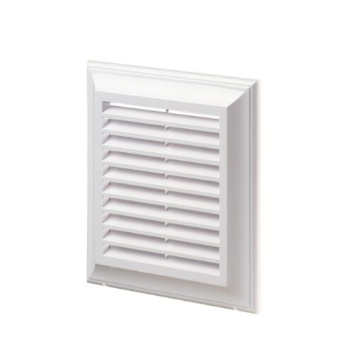 Plastic fixed louvre vent with insect screen 185×185 mm white