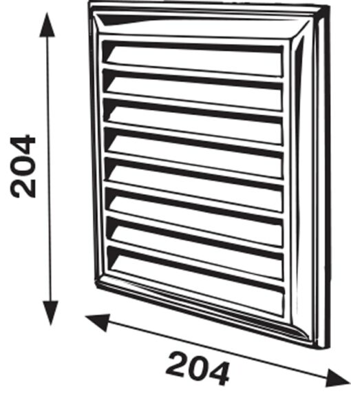 Plastic fixed louvre vent with insect screen 204×204 mm white