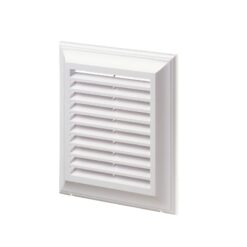 Plastic fixed louvre vent with insect screen 140×140 mm white