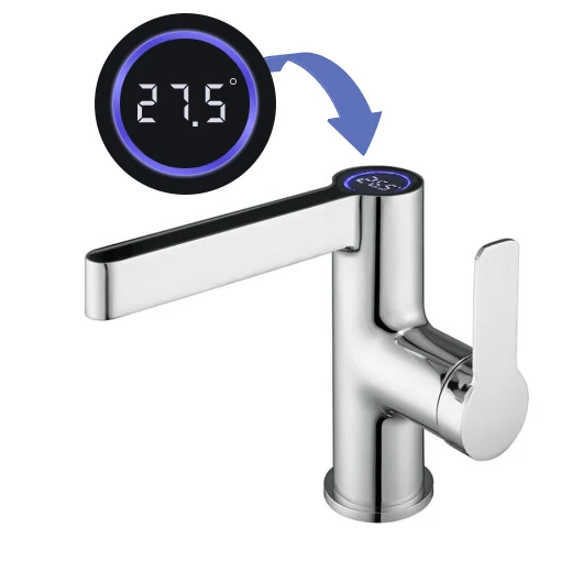 Washbasin tap with display chrome WAHLBACH QMIX300